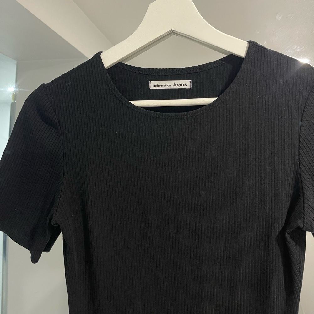 Reformation Black Ribbed Contour Bodycon Short Sleeve T Shirt Mini Dress small - Picture 3 of 4